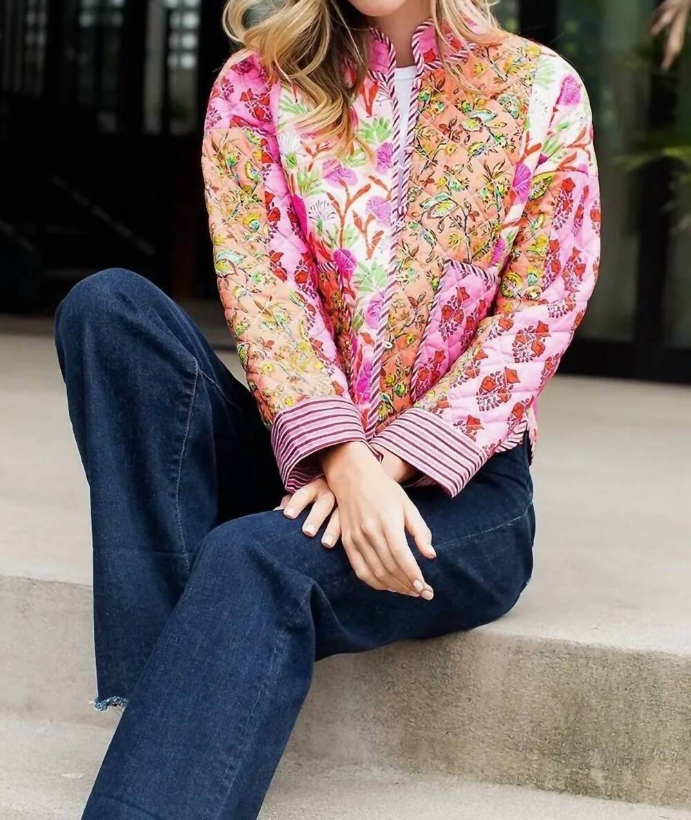 NEW THML patchwork quilted jacket in pink multi